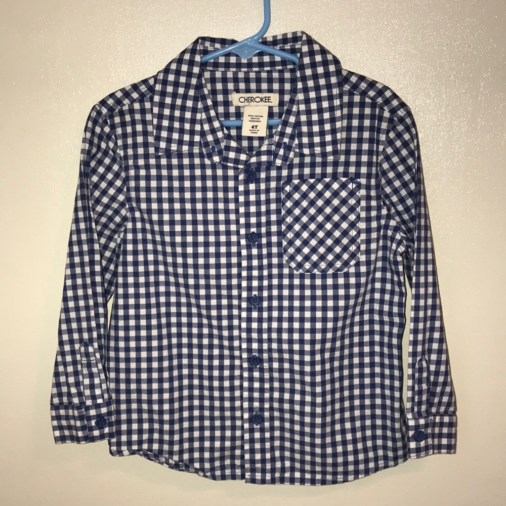 White and blue long sleeve boys shirt